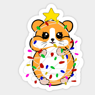 Hamster in Christmas lights and star Sticker